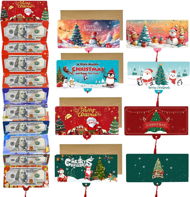 Pittera unique christmas cash gift envelopes for cash 10 slots，unusual christmas money holders for gifts envelopes card booklet，xmas money envelopes for ideas (4Pack) - Image 1